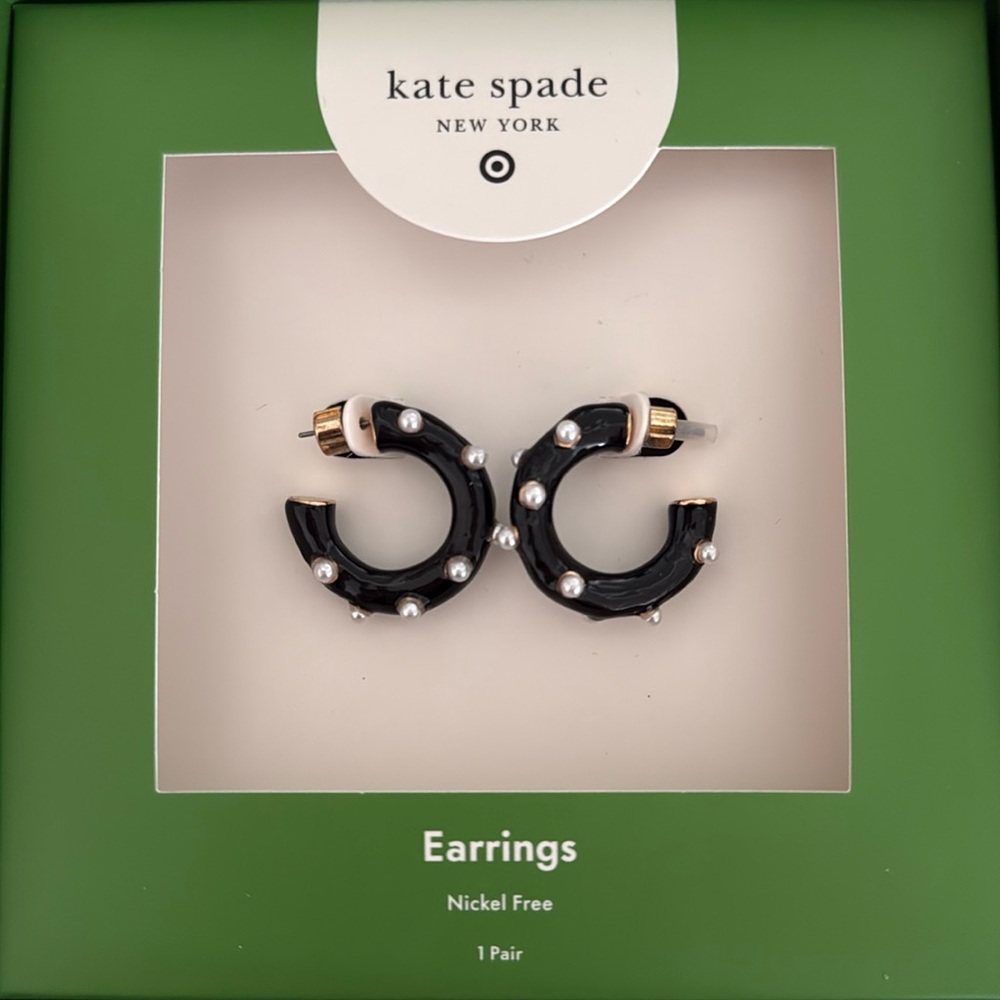 NWT ✨ Kate Spade ♠️ Black Pearl Hoop Earrings